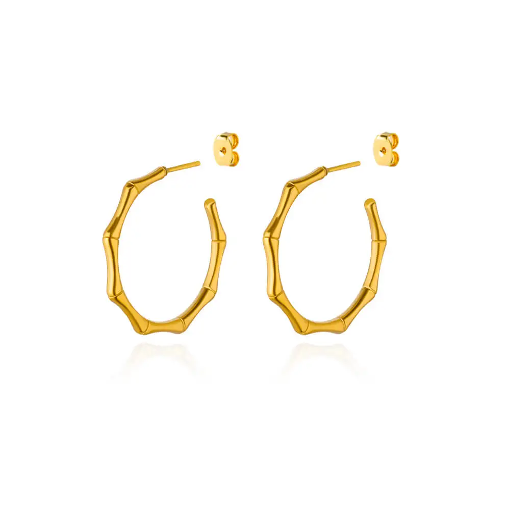 Stainless Steel Bamboo Hoop Earrings for Women