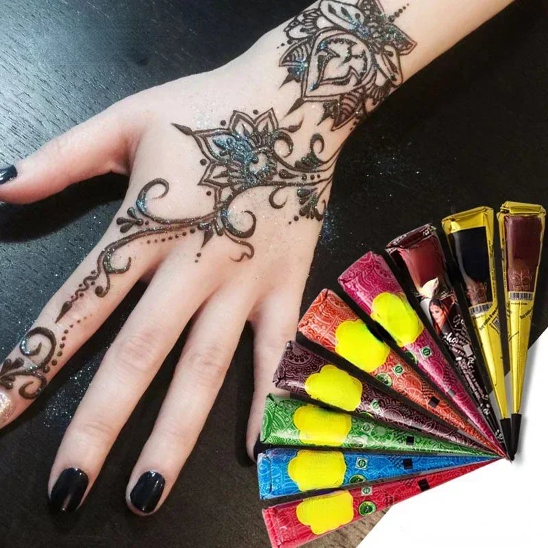Natural Temporary Flash Tattoo Paste Black Henna Body Paint Arts Disposable Cones Sexy Tattoo Cream Indian Wedding Fashion 2