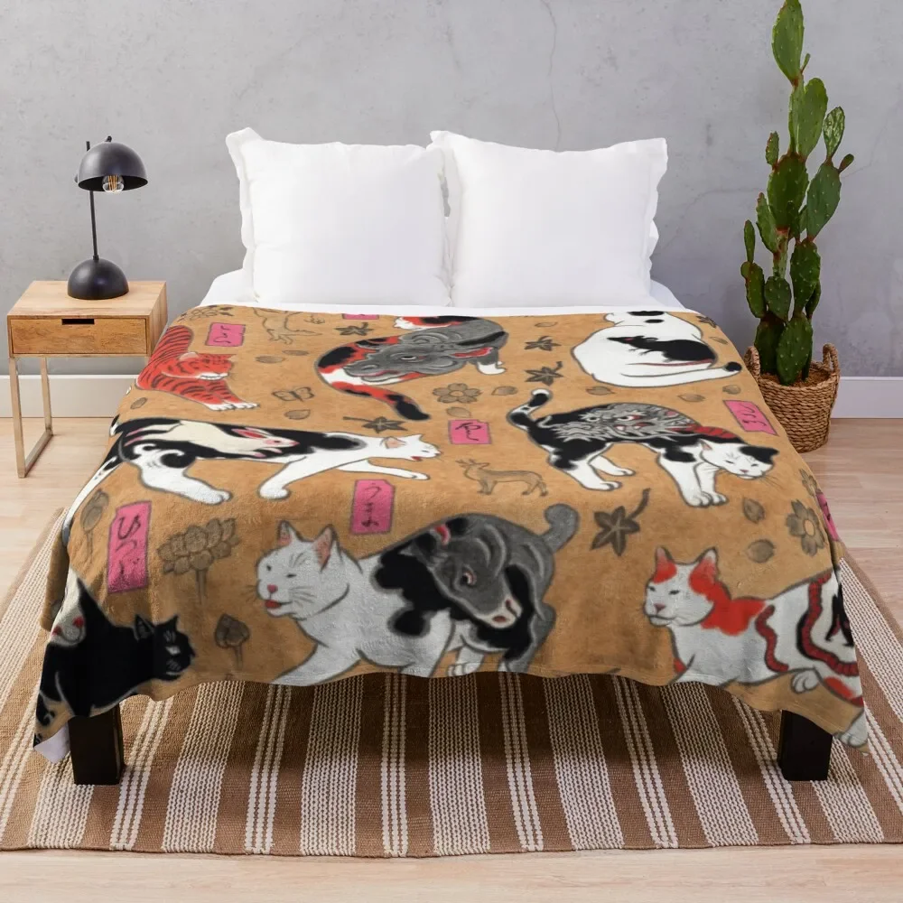 

Antique Japanese Woodblock Print Cats with Tattoos ~ Cat Tattoo Flash Throw Blanket Baby Soft Beds Blankets