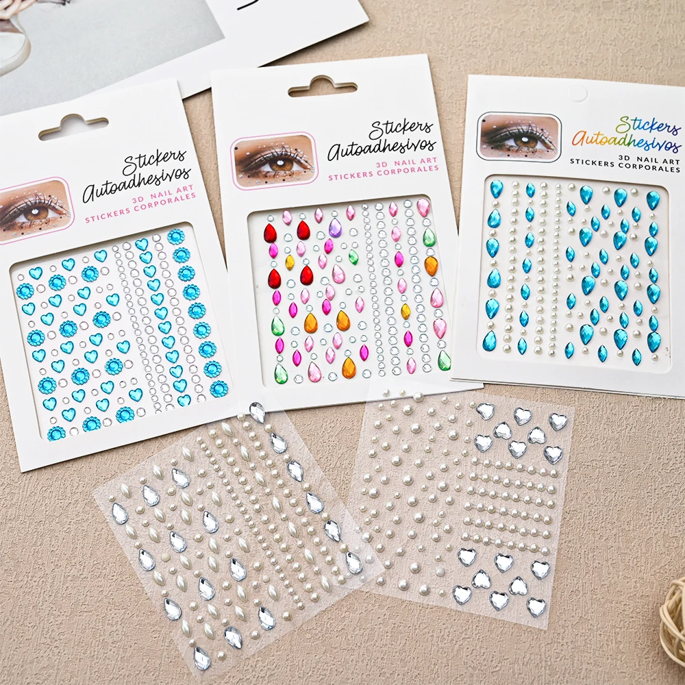 3D Face Eyes Party Makeup Tattoo Sticker Acrylic Diamond Rhinestones Sticker Self-adhesive Mixed Crystal Face Decoration Sticker 3
