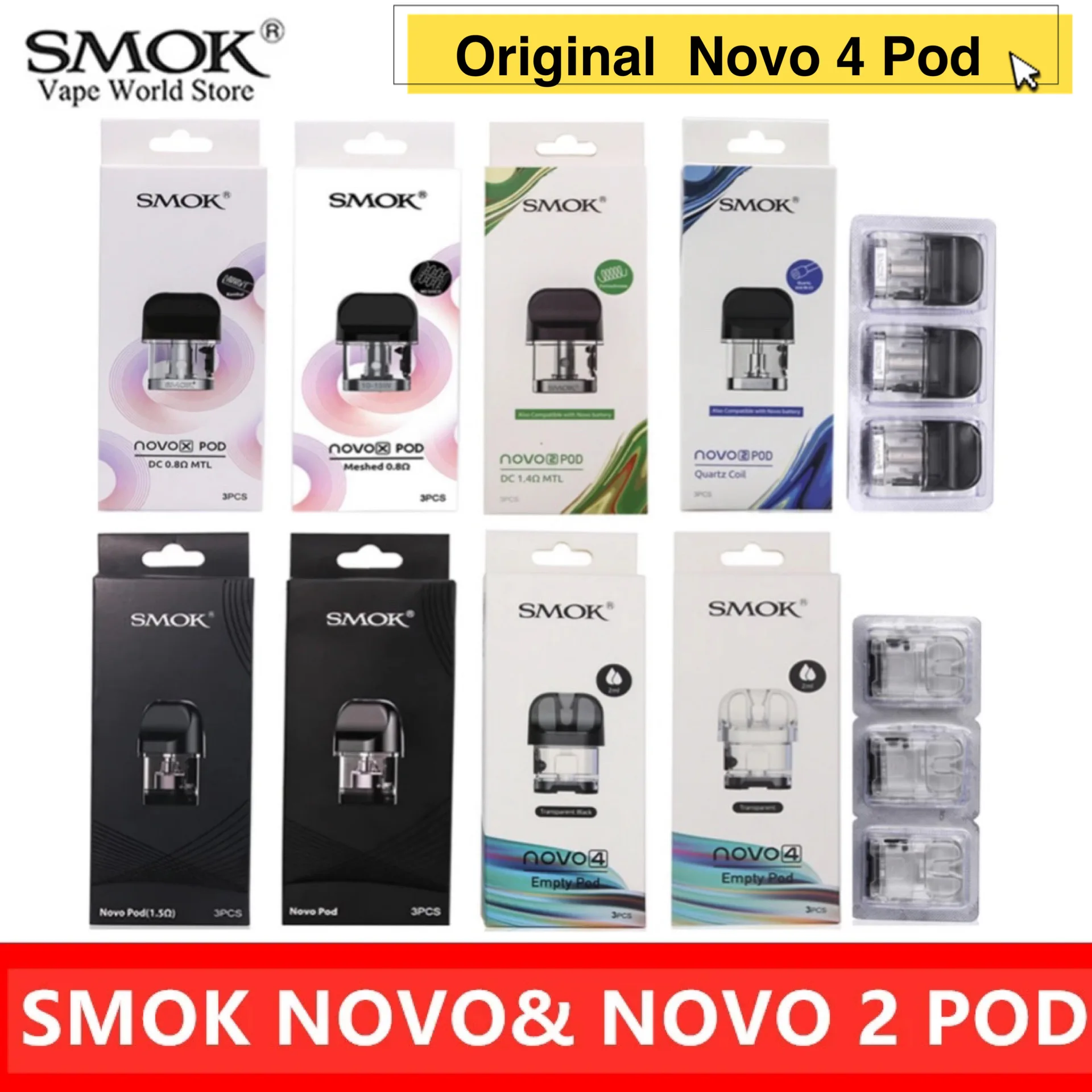 Original SMOK NOVO 4 Pod Cartridge Coil NOVO 2 X Meshed Quartz DC
