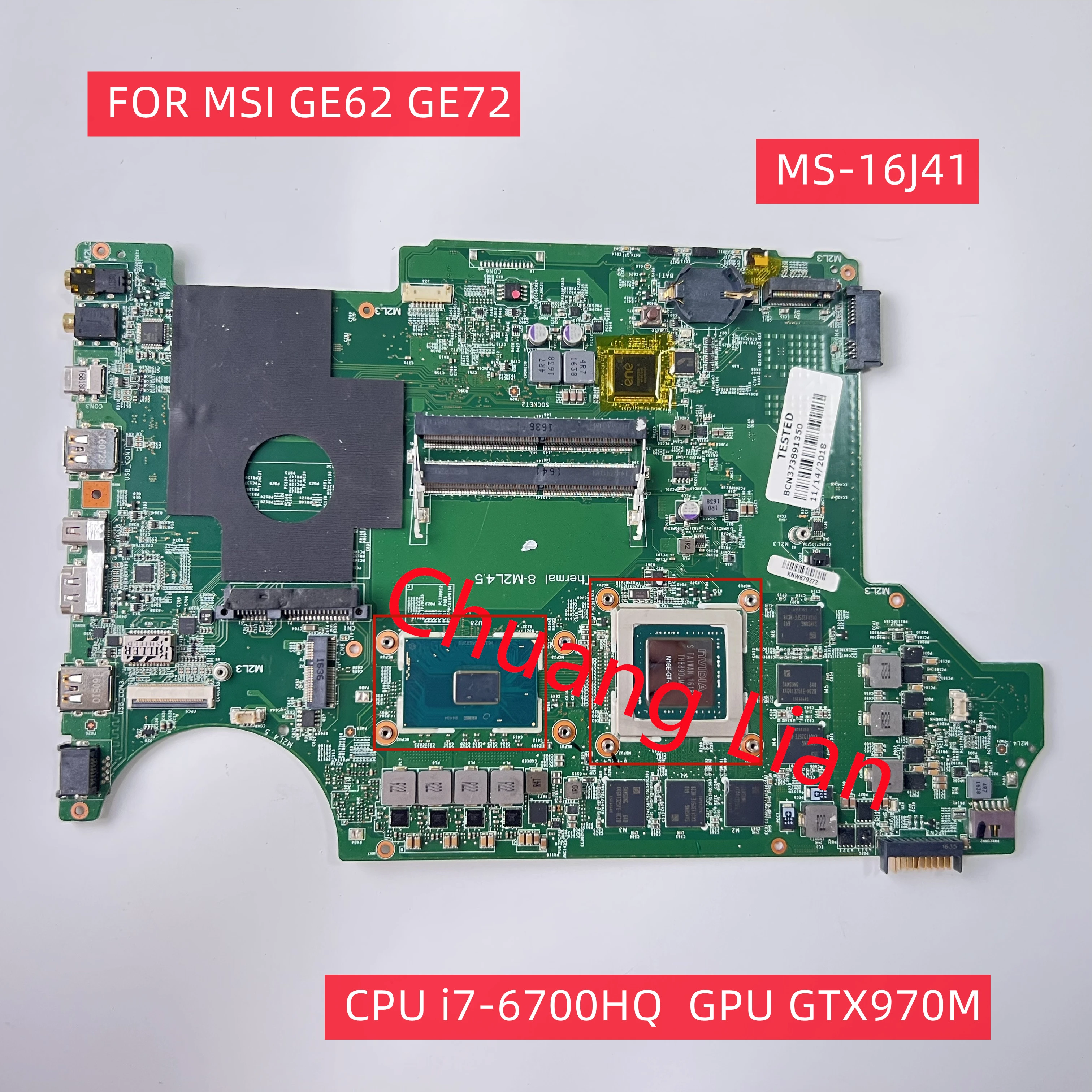 Ms16j41 For Msi Ge62 Ge72 6qf Laptop Motherboard With Cpu I76700hq