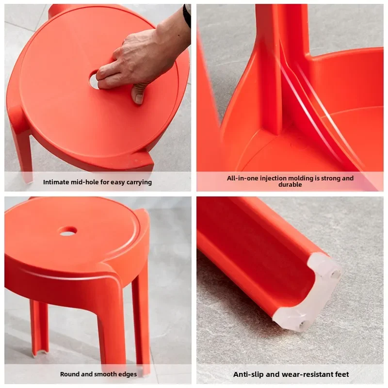 Thickened Plastic Stool Household Dining Table Soft Rubber Stool Simple High Bar Stool Nordic Living Room Backrest Round
