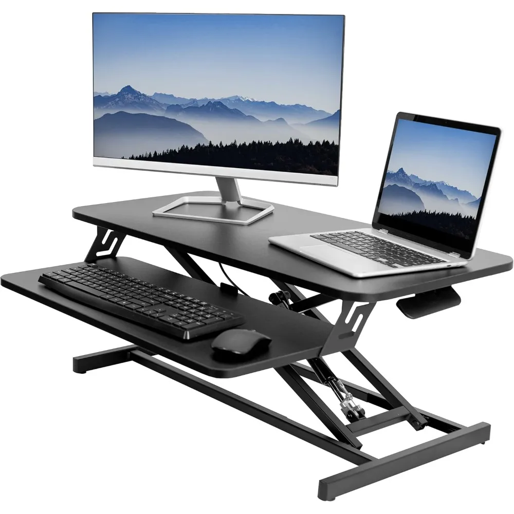 Height Adjustable 32 inch Stand Up Desk Converter, Quick Sit to Stand Tabletop Dual Monitor Riser Workstation 2