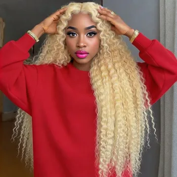 13x6 HD Lace Frontal Wig 613 Blonde Deep Wave 13x4 Transparent Lace Curly Human Hair Wigs Blonde Water Wave Wig for Women 1