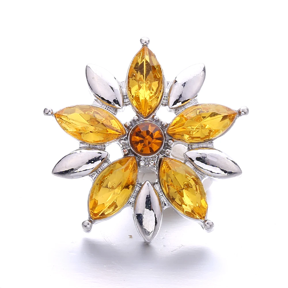 20pcs Snap Button Jewelry DIY Metal Orange Crystal Flower 18MM Snap Buttons Fit 18mm Snap Button Bracelet Necklace