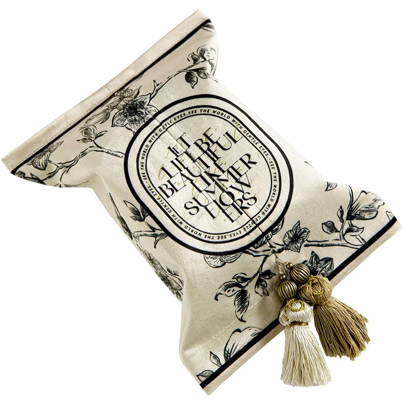 Tissue Box Paper Holder Napkin Dispenser Velvet Facial Organizer Wabi-sabi Beige Japan Style Luxury Hand Paint Gome Decoration 2