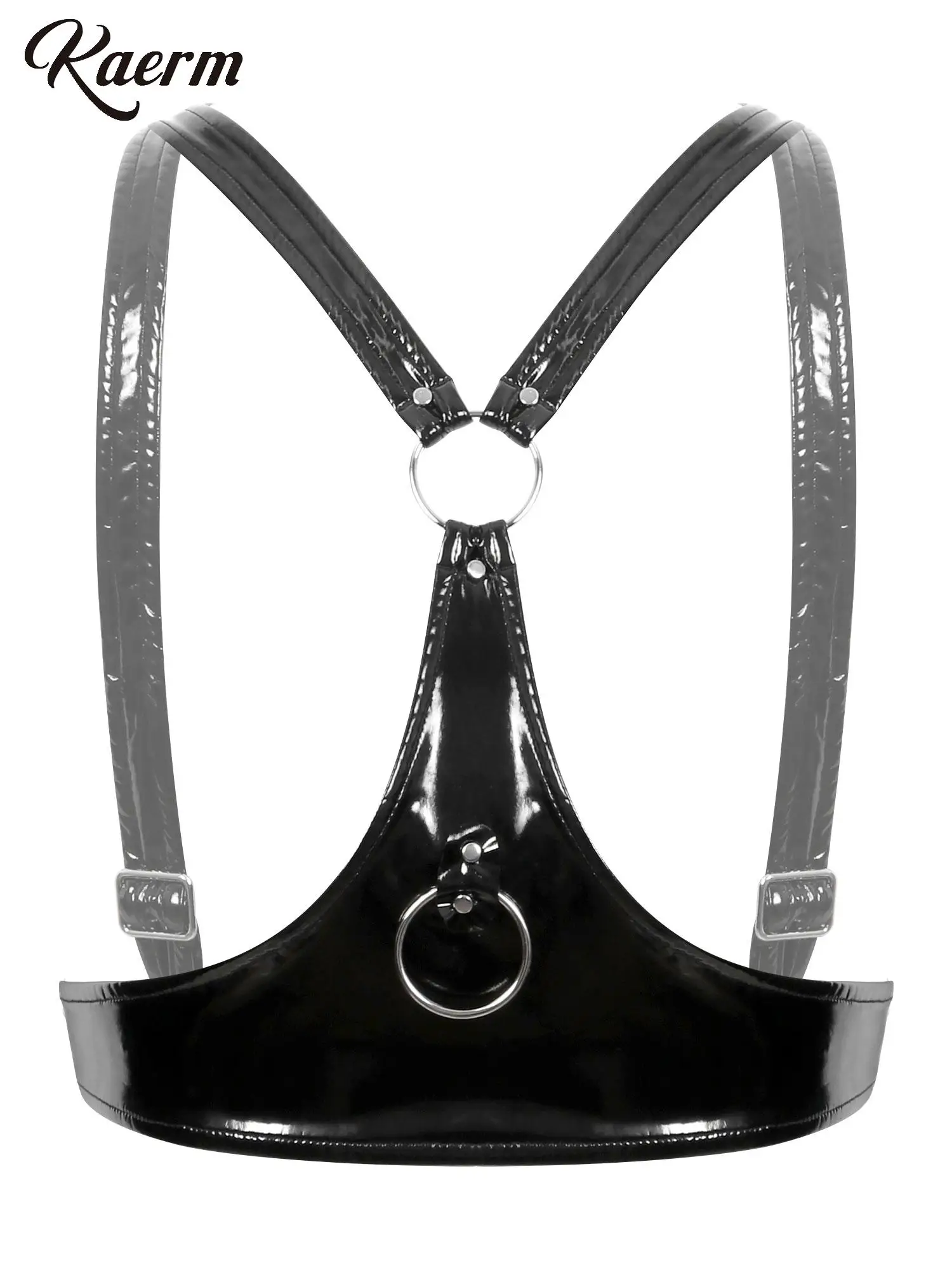 

Womens Shiny Leather Open Cup Exposed Nipples Bra Top Exotic Halter Tube Top Lingerie Underwear O Ring Crop Top Rave Clubwear