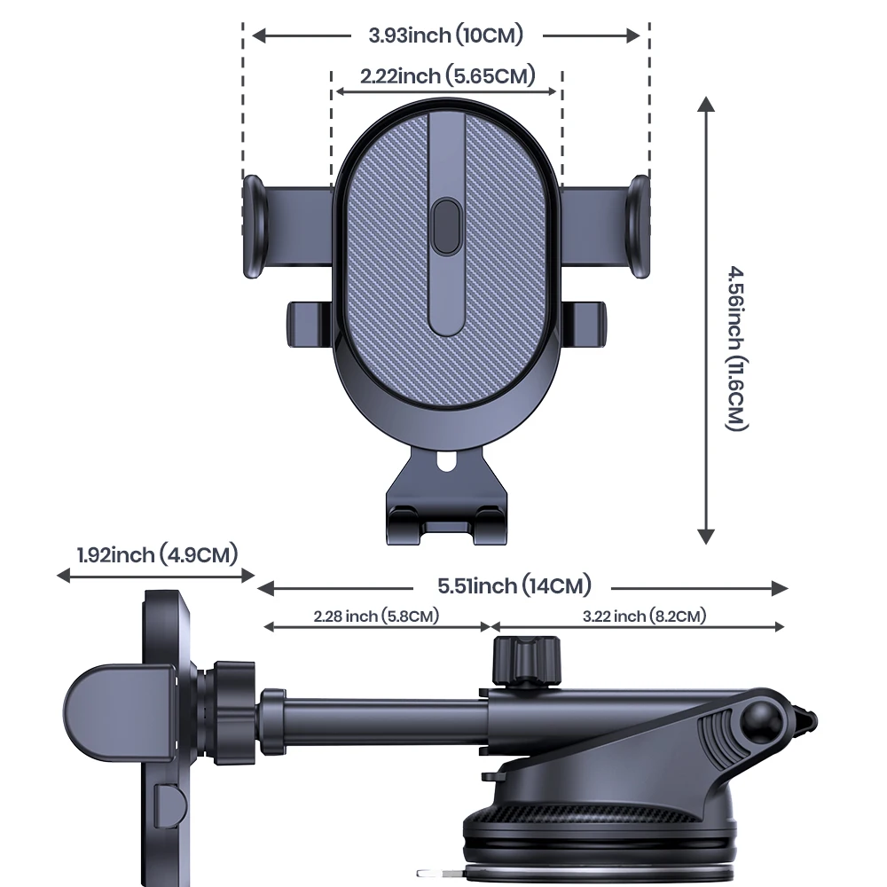 Car Phone Holder [Upgraded Suction & Clip] Rotatable Universal Mobile Phone Moun