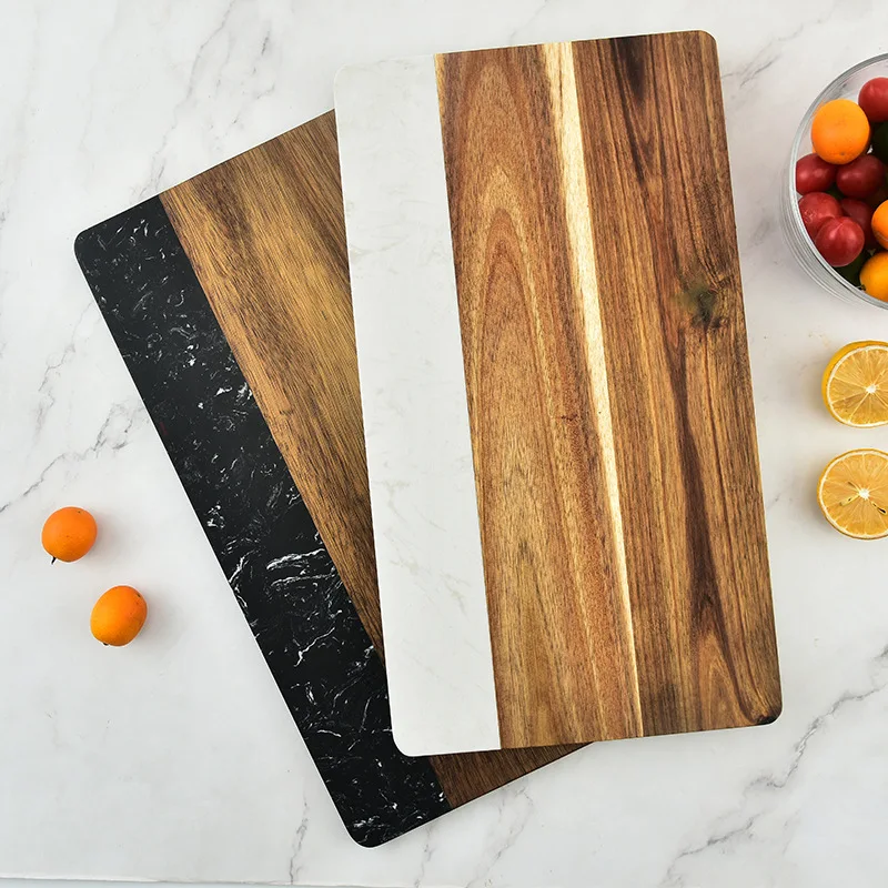 

Marble splicing wood kitchen board Acacia kitchen board chopping board creative Western food flat plate pizza plate steak plate