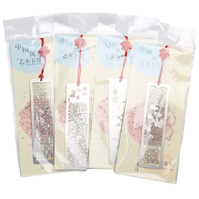 Metal Bookmark Chinese Style Creative Metal Hollow Out Book Mark with Red Knot for Kids Students School Supplies