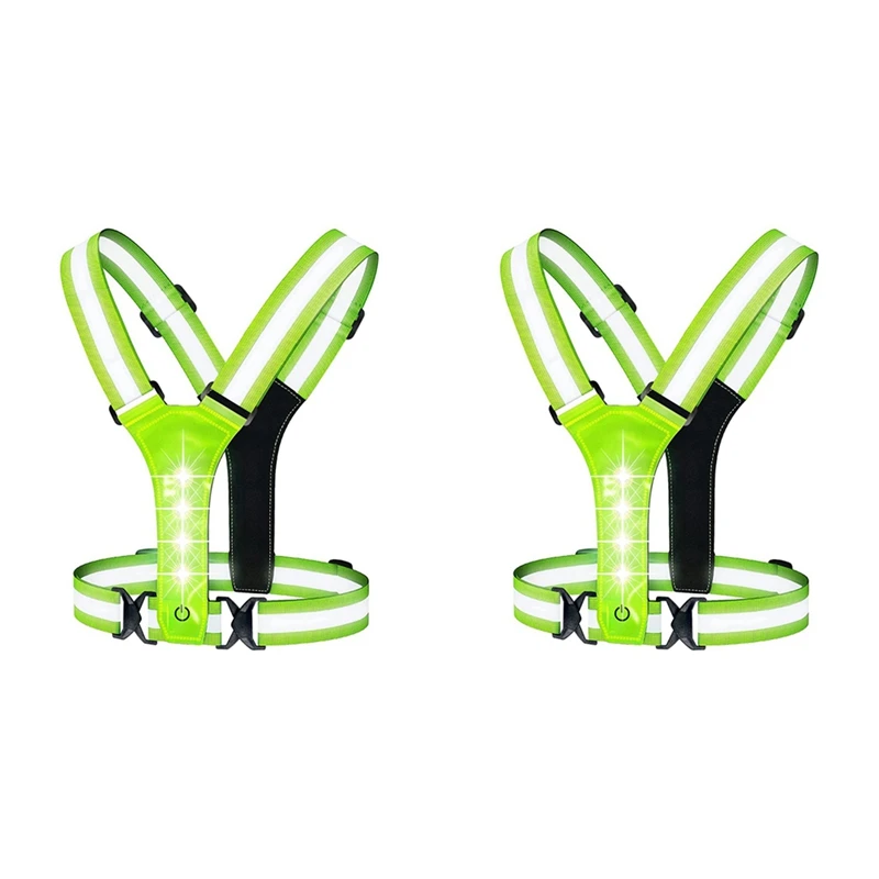 

2X LED Reflective Running Vest,Adjustable Elastic Running Safety Gear LED Light Up Vest Perfect For Running,Walking