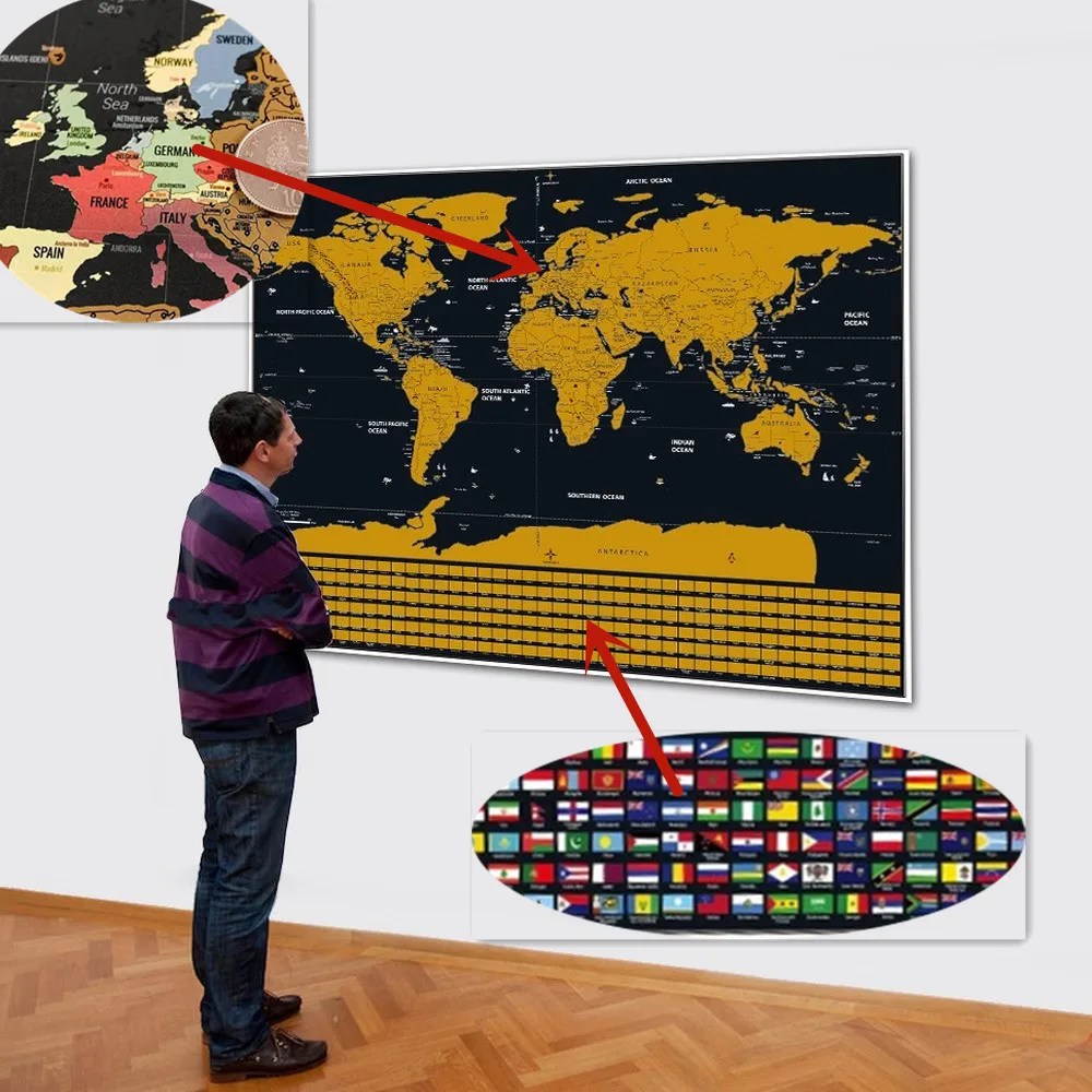 Top Detailed World Scratch Maps Con Tutte Le Bandiere Nazionali Travel Scratch Off Maps Poster Per La Decorazione Domestica Regali Deluxe Per I Viaggi