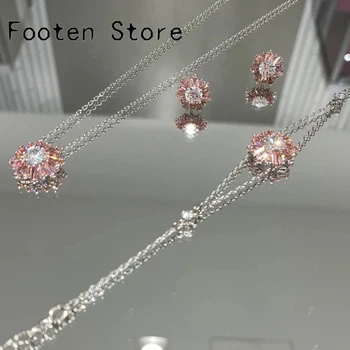 2025 New Trend Fine Party Jewelry Sets Charming Yellow Pink Sunflower Crystal Pendant Women's Necklace Bracelet Earrings Ring 1