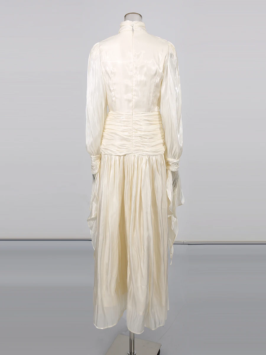 Full outfit with Spliced Folds Elegant Ruffles Dress plus size women wear