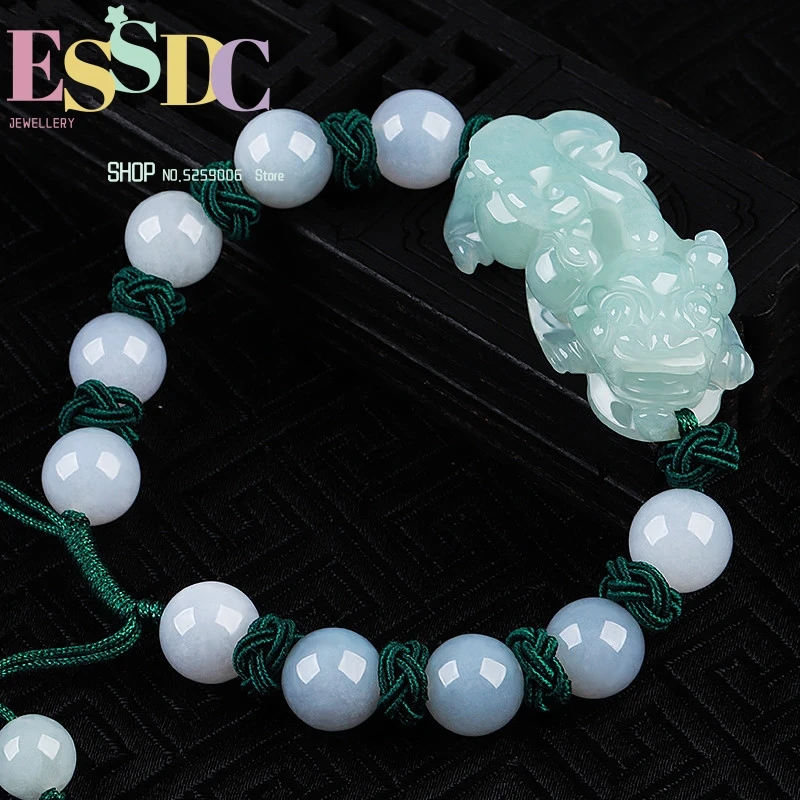 

Wholesale Natural Class a Burmese Emerald and Brave Accessories Men and Women Hand-Woven Bean Green Jade Bead Bracelet