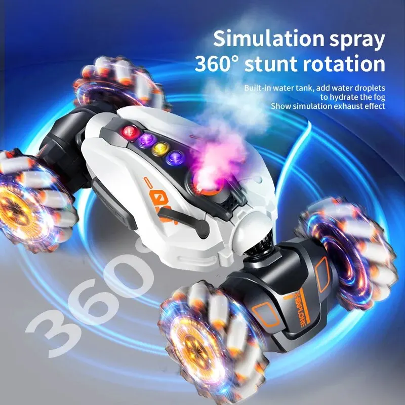4WD RC Drift Car With Music Led Lights 2.4G Gesture Radio Remote Control Spray Stunt Car 360° Rotating Climbing Car Toys Gift 4