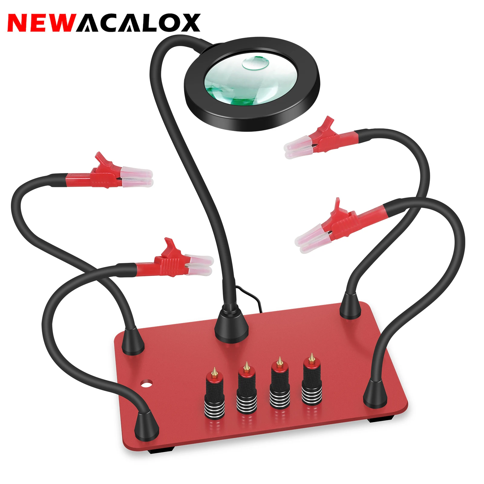 NEWACALOX Helping Hands Soldering Station Strongly Magnetic Based Flexible Arms With 3~6X Magnifier For PCB Electronics Repair