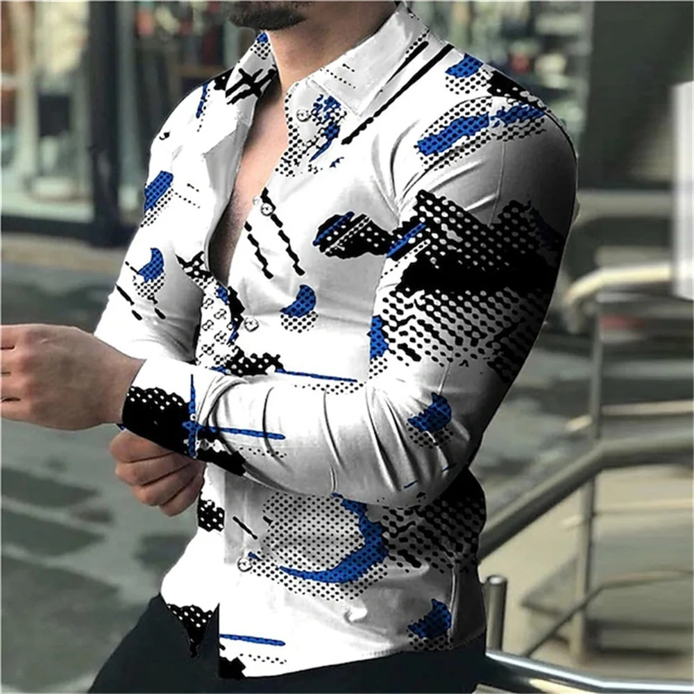 thumbnail image 1 of Camisas de moda con estampado floral en 3D para hombre, camisas de manga larga con solapa estampada, ropa informal vintage de lujo con gráficos de calle, tops ajustados para hombre, 1 of 5