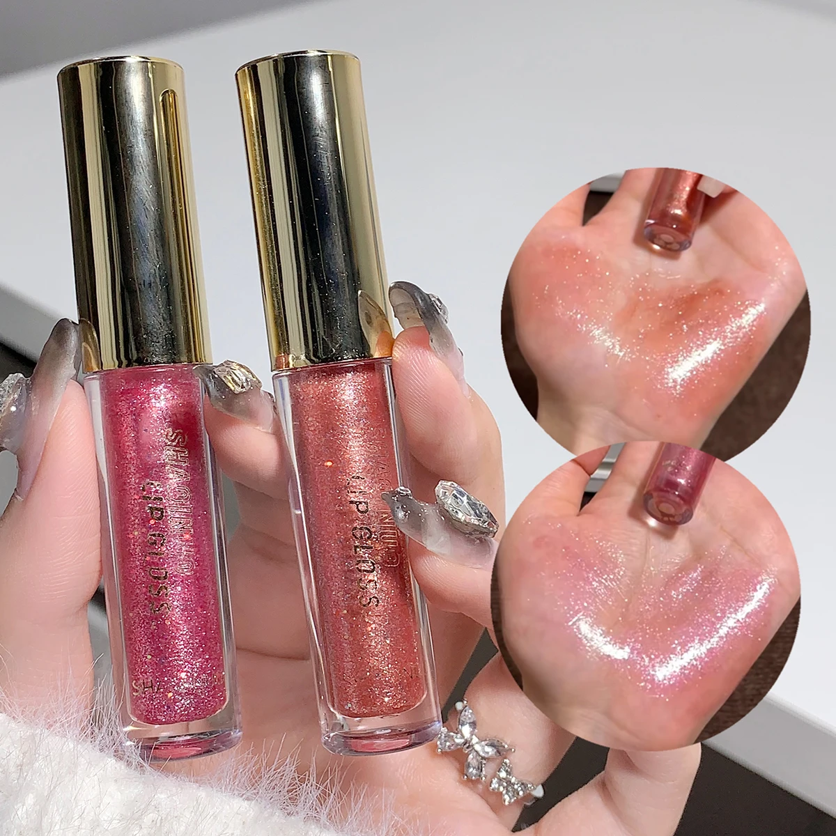 Moisturizing, plump and sparkling lip gloss, water-glossy mirror lip glaze, moisturizing and moisturizing lip oil for pouty lips 6