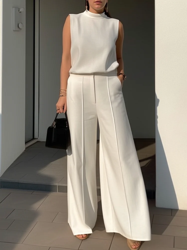 

Lemongor 2023 New Arrivals Urban Female Solid Color High Waisted Wide Leg Pants Summer Causal Simple Trousers Bottoms For Women