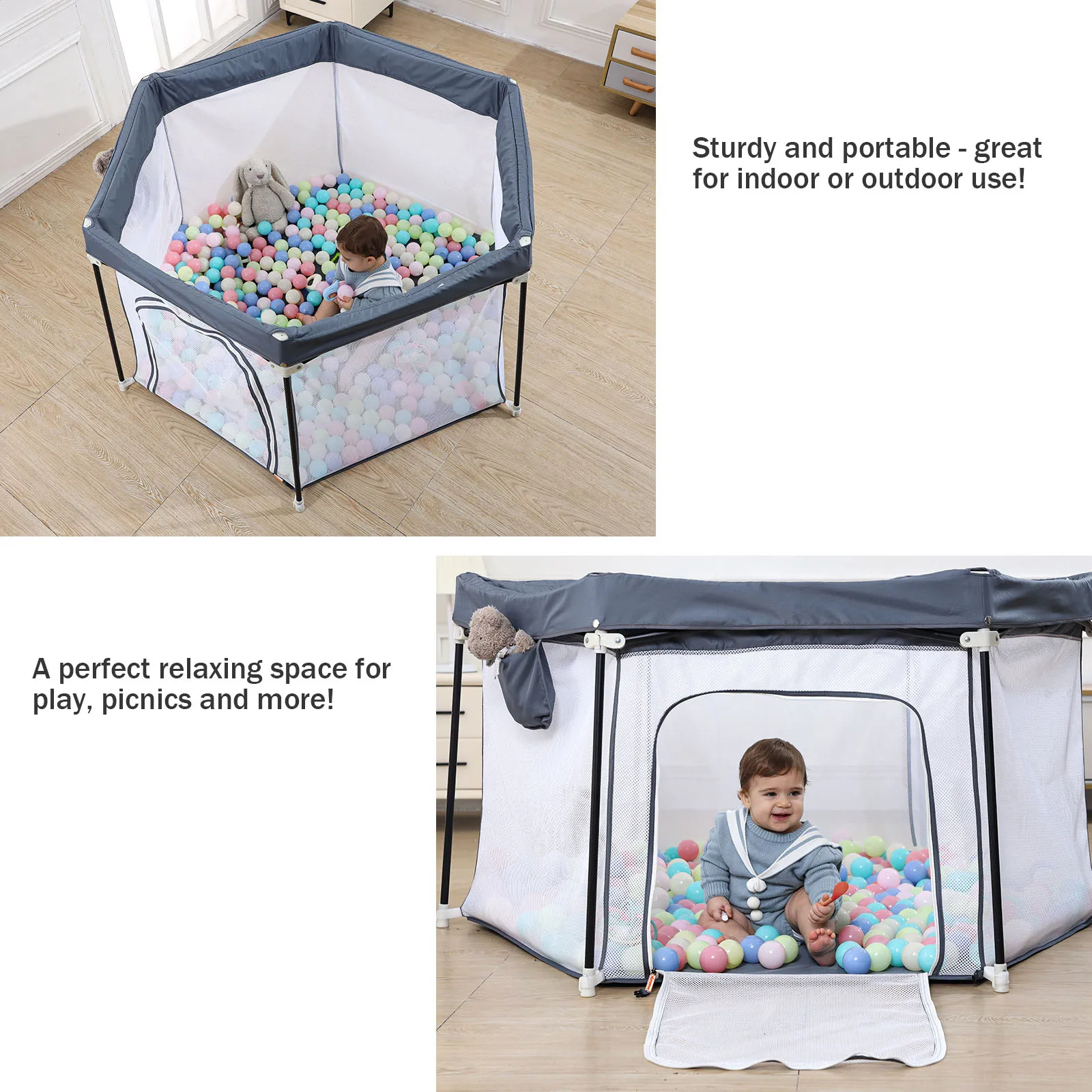 UBRAVOO Baby Playpen, Foldable Hexagon, Upgraded Sturdy Safety Playyard for Toddlers,Soft Breathable Mesh,Outdoor&Indoor,HEXA606