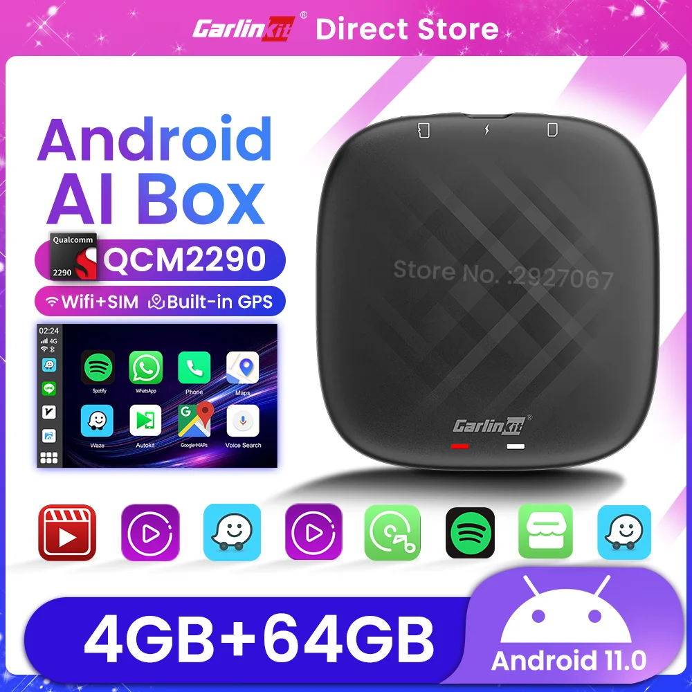 Carlinkit Carplay Ai Box Mini Android 11 Video Box 4G Lte Wifi Bluetooth Connect Wireless Carplay Android Auto Streaming Box