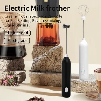 Montalatte elettrico senza fili sbattitore a mano frusta 2 in 1, USB 3 velocità schiuma di latte portatile per caffè Cappuccino Mini frullatore 1