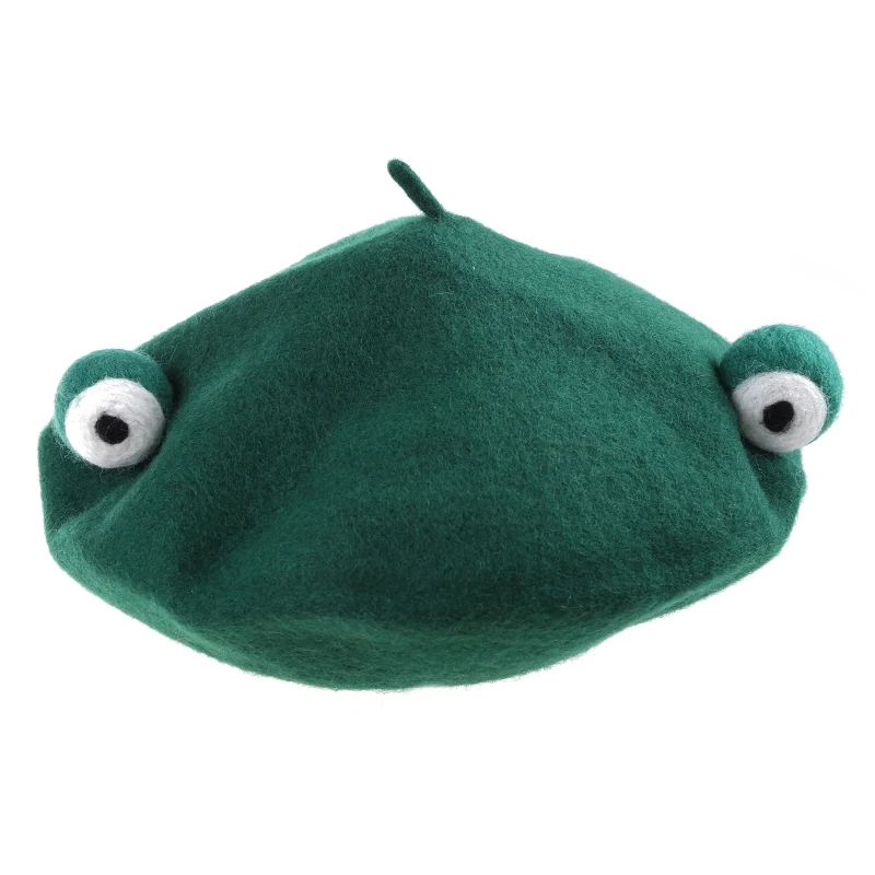 

Faux Wool Women Berets Winter Hat Vintage French Solid Color Painter Cap for Frog Eyes Autumn Street Octagonal Cap