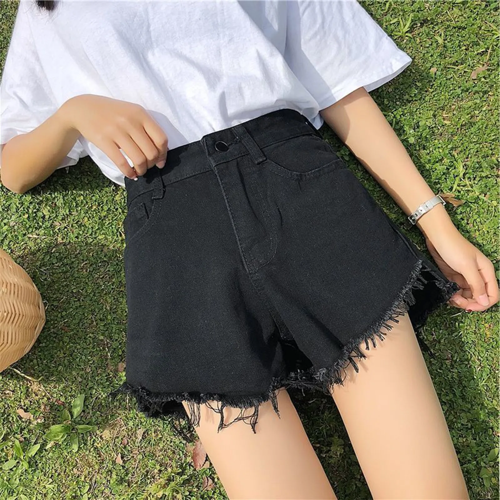 

High Waisted Korean Version Denim Shorts For Women'S Summer Loose A-Line Wide Leg Capris For Female Students Hot Pants 여름옷