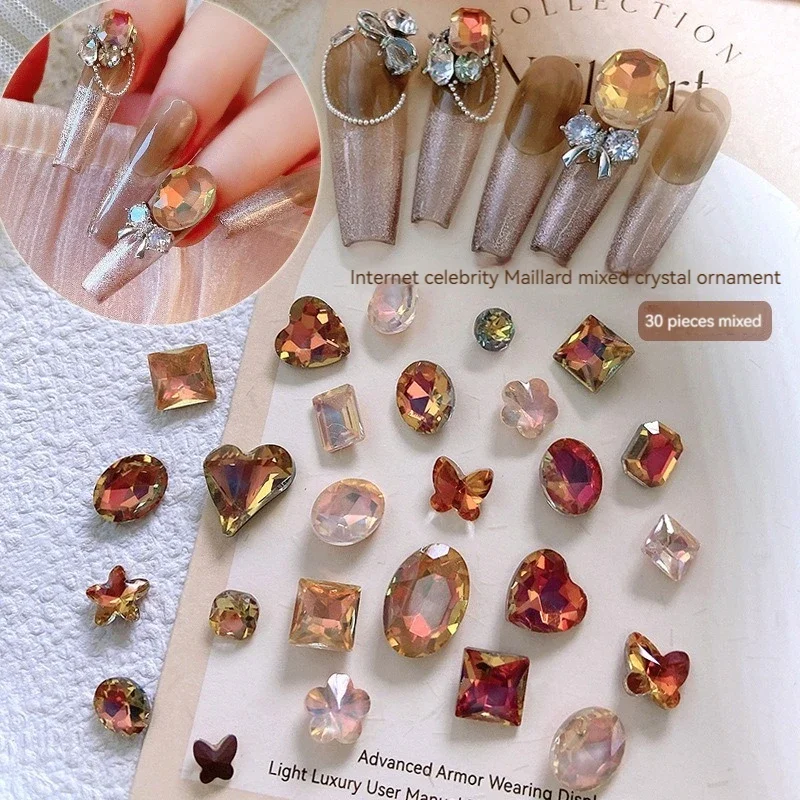 Nail Art Charms  Pointed Bottom Shaped  Premium Grey/Coffee Rhinestone Jewelry Shiny Crystal 3D Fingernail DIY Decoration