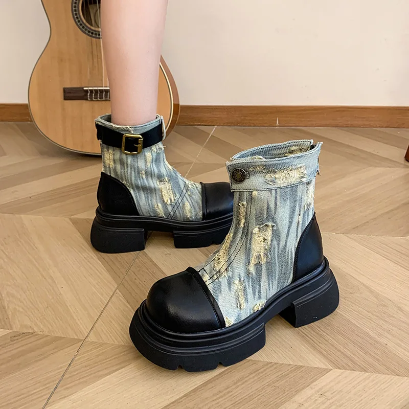 

Heightened Martin Boots Thin Breathable Canvas Short Boots Women's Shoes Summer