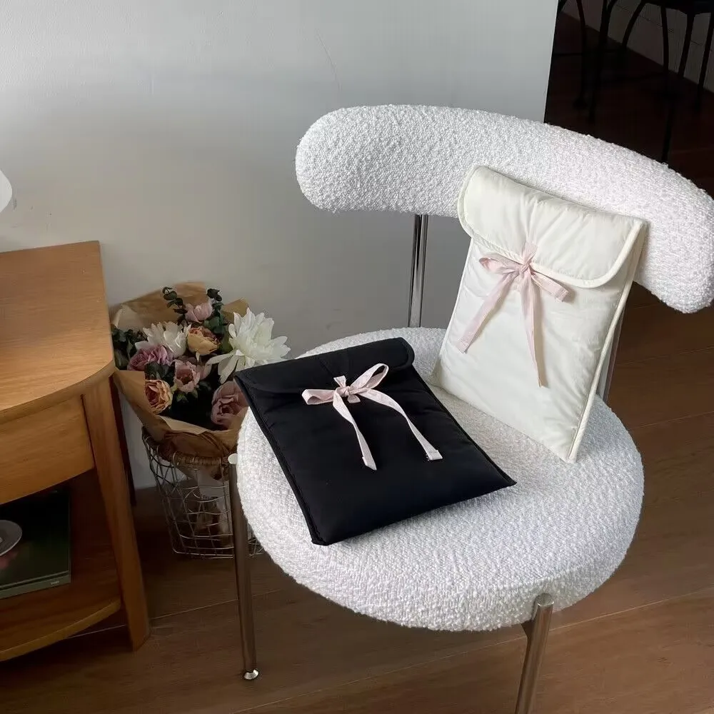 Korean Bow Knot Computer Bag Y2k Black Pink Bow Tablets Computer Storage Handbag Women Sweet Travel Cosmetic Storage Pouch