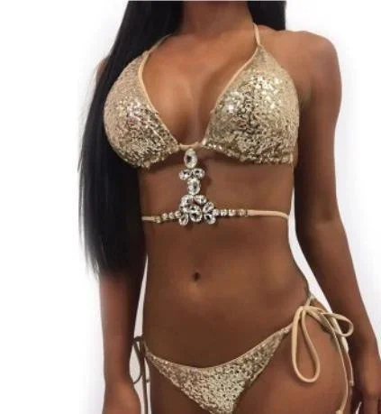 Sequin Swimsuit Woman 2023 Sexy Summer High Waist Camisole Sparkly Clothes Lace Up Bikini Sets  Beach Wear Party Holiday