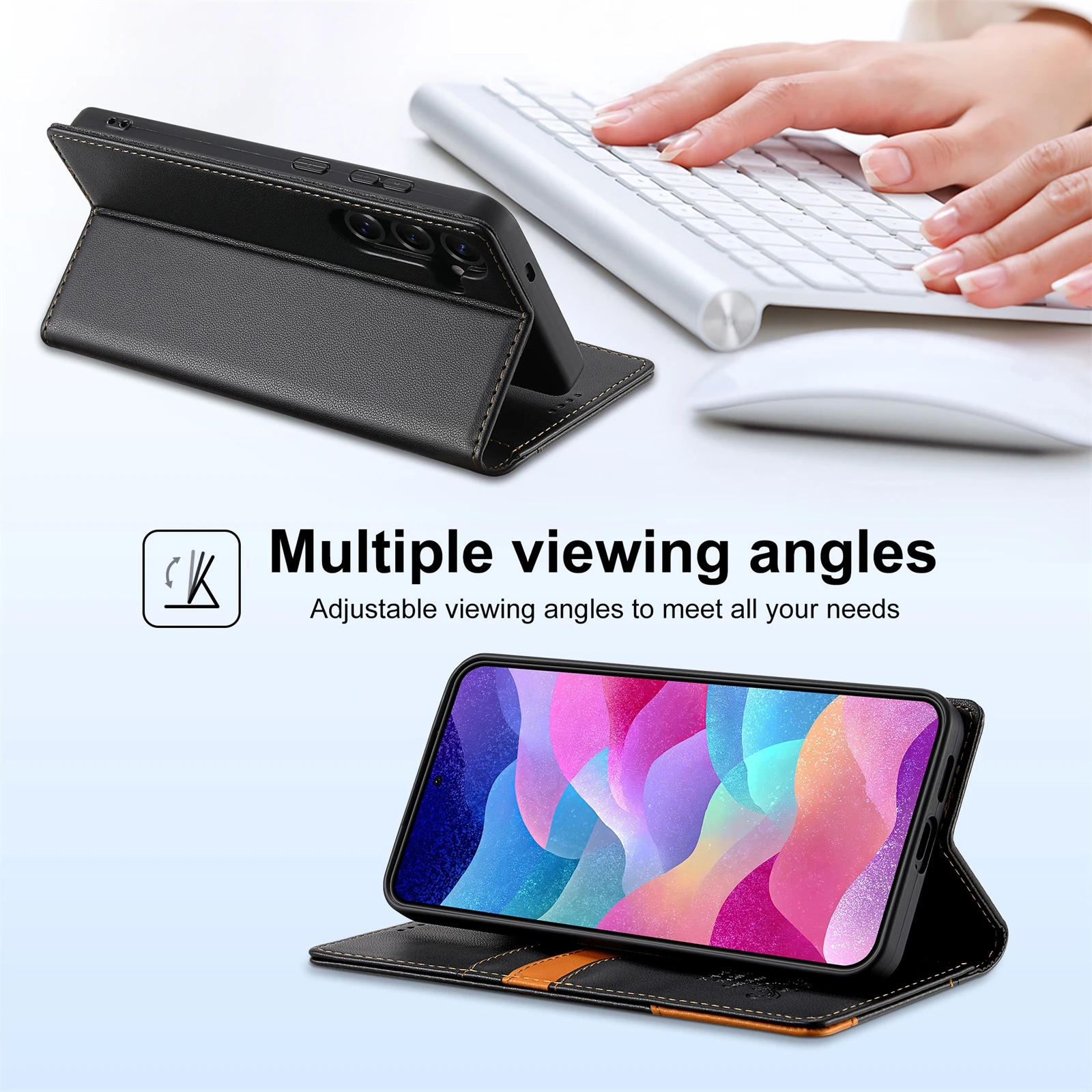 Elegant Wallet Flip Leather Case with Double Hem Stitching and Multiple Card Slots
