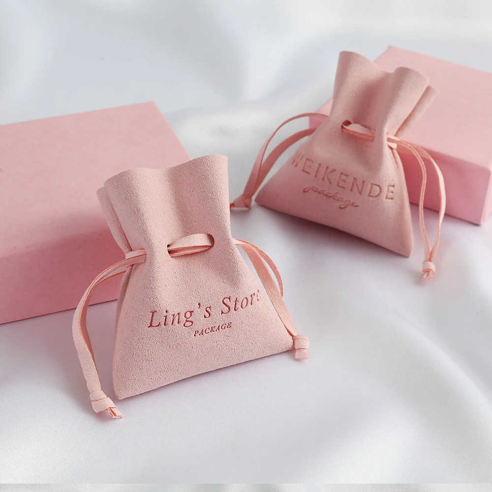 

Customized Logo 100pcs/lot Jewelry Packaging Gift Pouches Bags Wholesale Small Microfiber Suede Luxury Wedding Organizer Bags