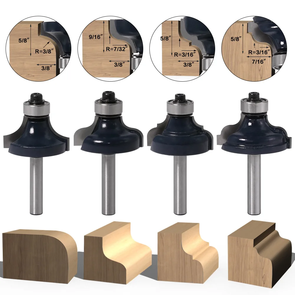 

1/4 Shank Corner Round Over Router Bit With Bearing Milling Cutter For Wood Woodwork Tool Tungsten Carbide Milling Cutter