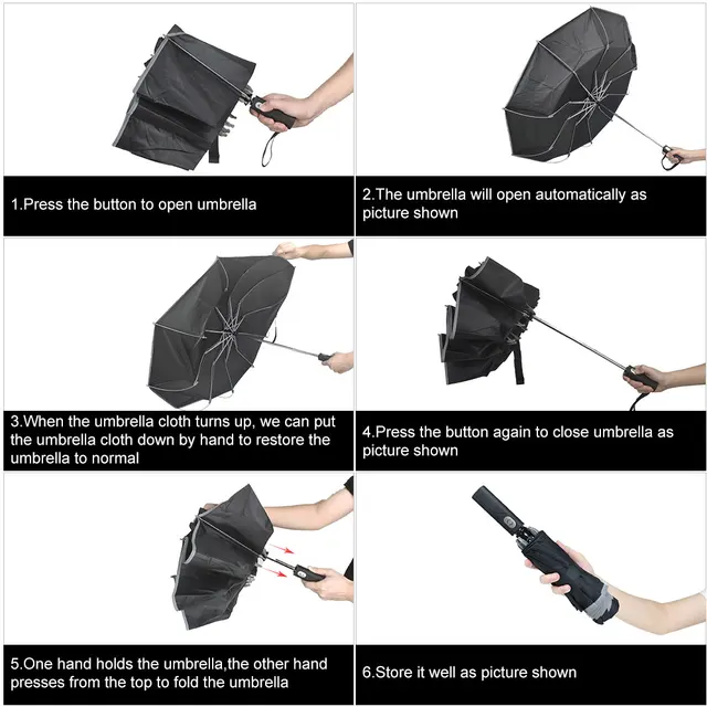 Xiaomi Automatikus Esernyő Fényvisszaverő Csíkkal Fordított Led -Es Fény Három Összecsukható 10 Bordával - Image 6