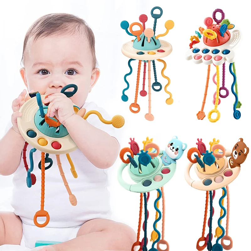 

Игрушка Монтессори в виде НЛО для детей 0-12 месяцев, Развивающие игрушки для сенсорной активности, силиконовая игрушка для прорезывания зубов для детей 1-3
