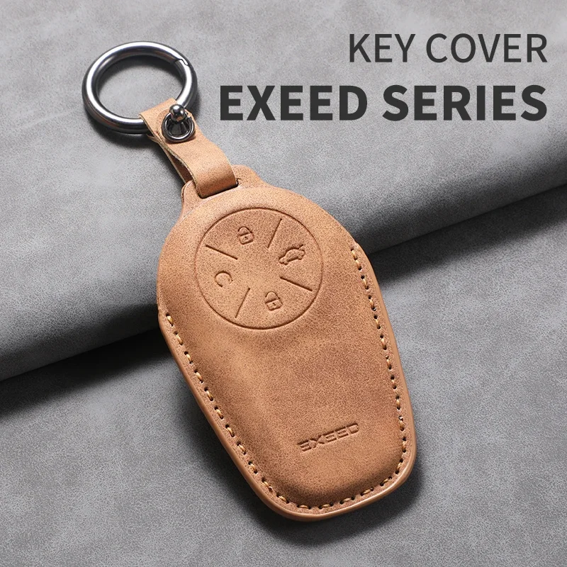 Leather Car Key Case Cover Shell Fob Long style for Chery EXEED LX TXL AtlantiX ET ES VX Car Fob Holder Keychain