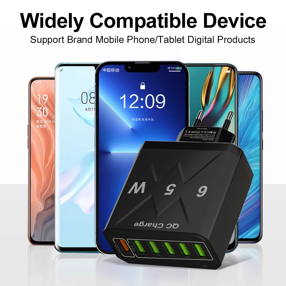 Vumpach 6-Port USB Korean Plug QC 3.0 Fast Charger Adapter