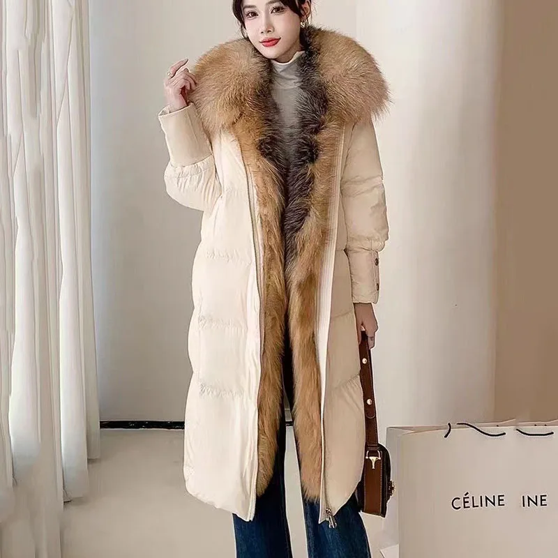 

Goose Down Female Overcoat Silver Fox Fur Collar Women's Down Jacket 2023 New Fashion Winter High Quality Women Down Jacket 211