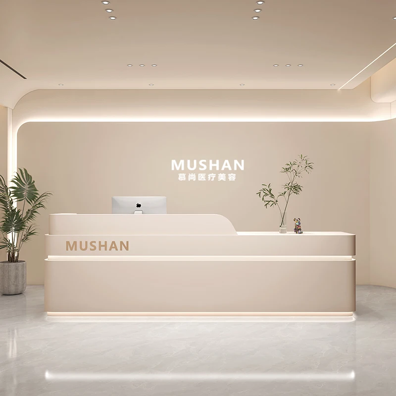 Wooden Reception Desk Modern Office Vanity Cashiers Service Desk Lectern Beauty Scrivanie Per Ufficio Moderno Salon Furniture modern boss office sofa negotiations reception meeting landing hall couches vertical guests sofa moderno lujo recliner furniture