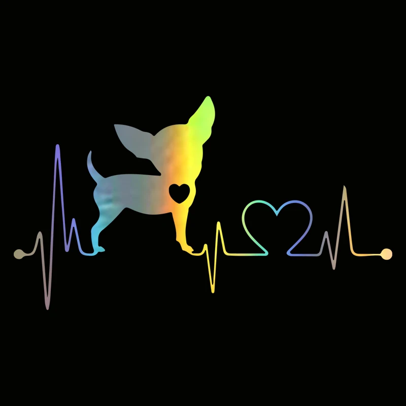 2 Pack Chihuahua Heartbeat Line Vinyl Decals - 6.7x3.94" Funny Dog Stickers For Cars & Laptops