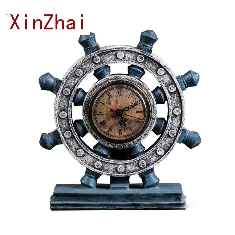 

VILEAD Resin Rudder Statue Nordic Style Retro Clock Sculpture Office Ornaments Living Room Bedroom Desktop Decoration Home Decor