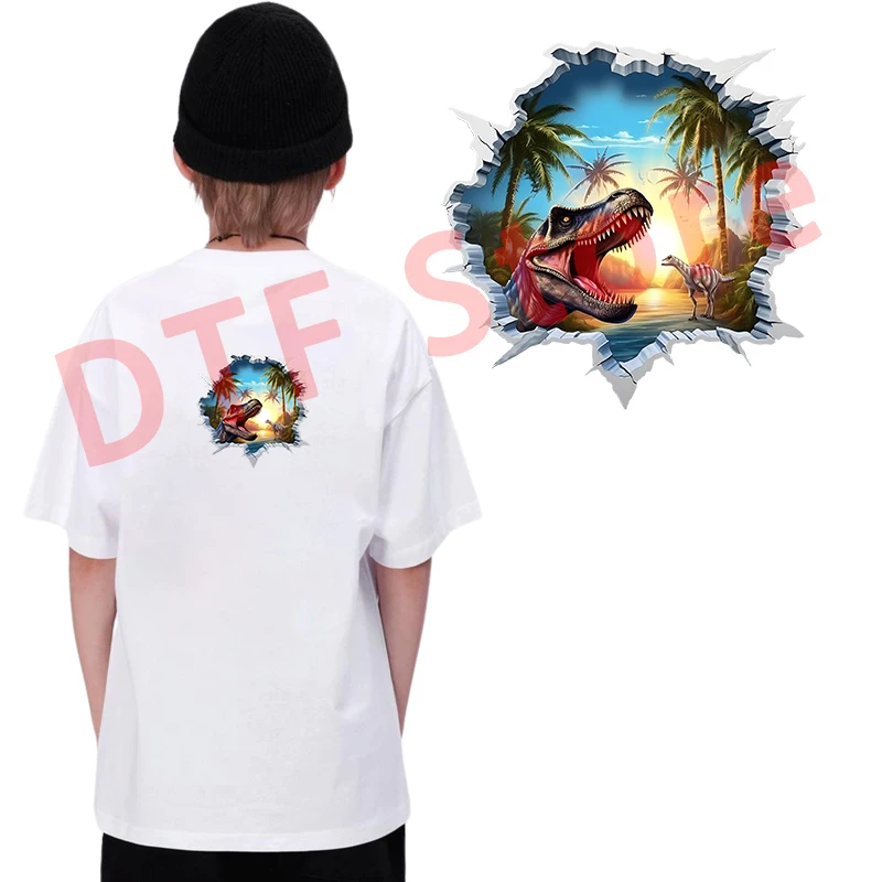 Dinosaurs break through holes and emerge from walls DTF Heat Transfer dtf heat transfer On Clothes iron on heat transfer Children's clothing