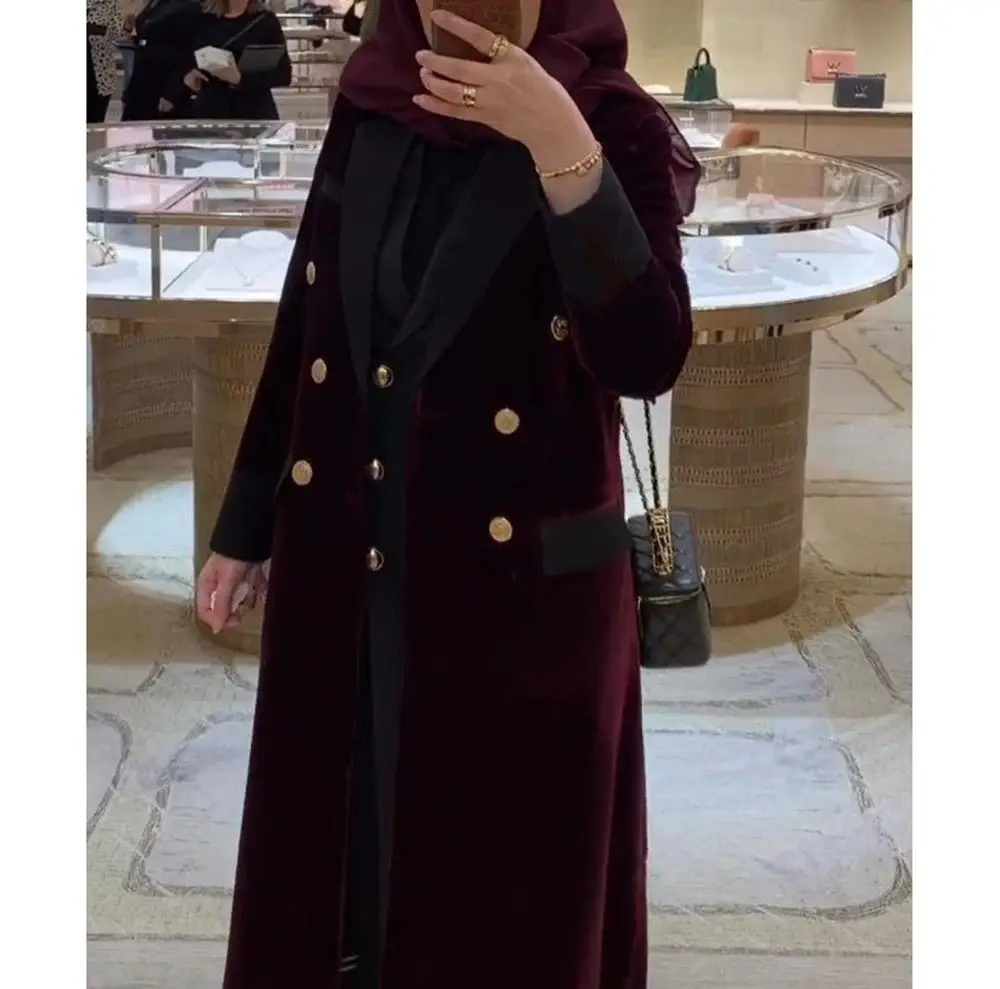 Women's Burgundy Velvet Blazer Lengthening Lapel Double Breasted