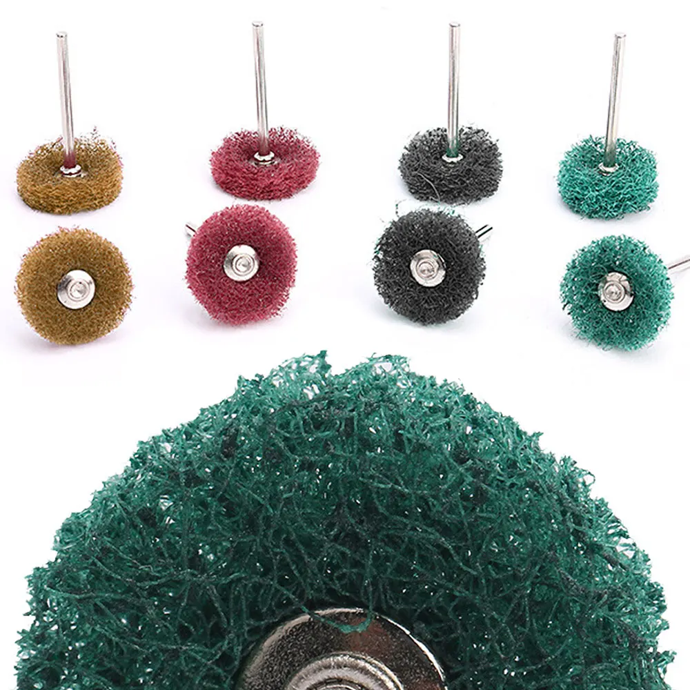100pcs Scouring Pad Brush Nylon Abrasive Brush Fiber Grinding Sanding Head Buffing Polishing Wheel for Dremel Accessories Tools