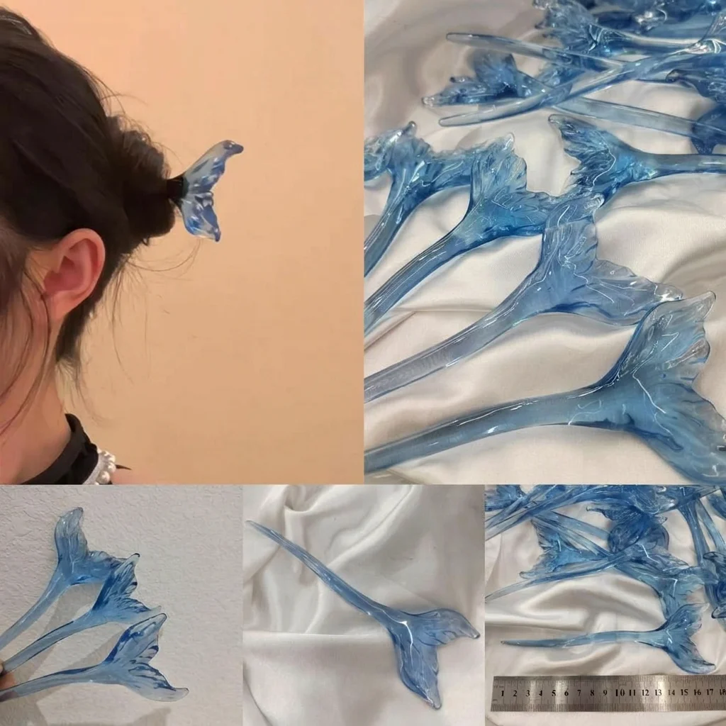 Fermaglio per capelli a coda di sirena, gioiello unico trasparente per capelli, decorazione elegante per capelli alla moda, per uso quotidiano, regalo di inaugurazione della casa, Cheongsam - immagine 4