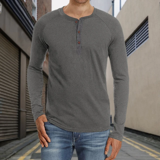 Henley Long Sleeve T Shirt Cotton Casual Shirt under Scrub Shirt